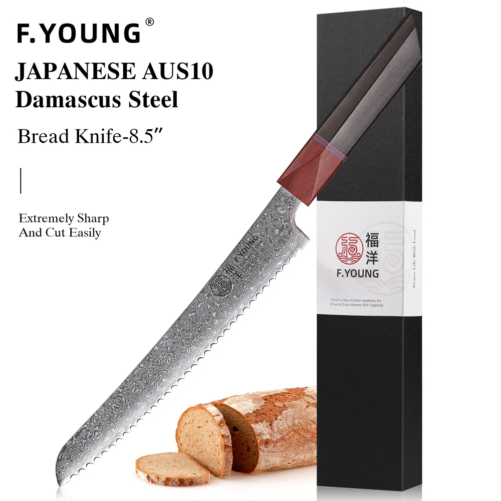 F.YOUNG 2 5-дюймовый зубчатый нож для хлеба Ручная ковка из дамасской стали кухонные