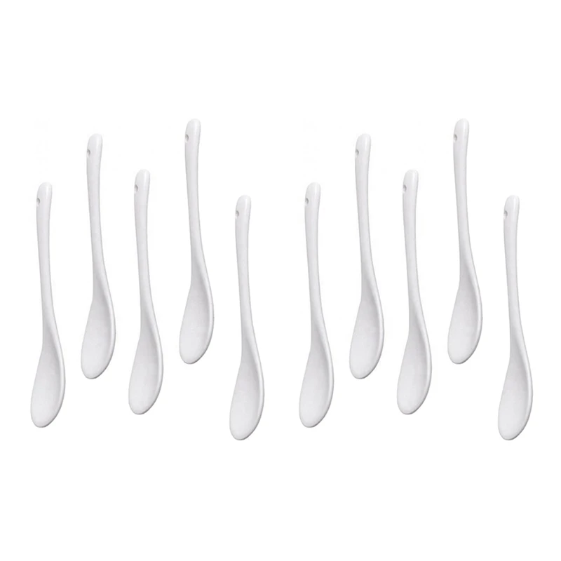 

AFBC 10PCS White Porcelain Egg Spoons Ceramic Spoons Coffee Spoon Dessert Spoon Mocha Dip Serving Spoon