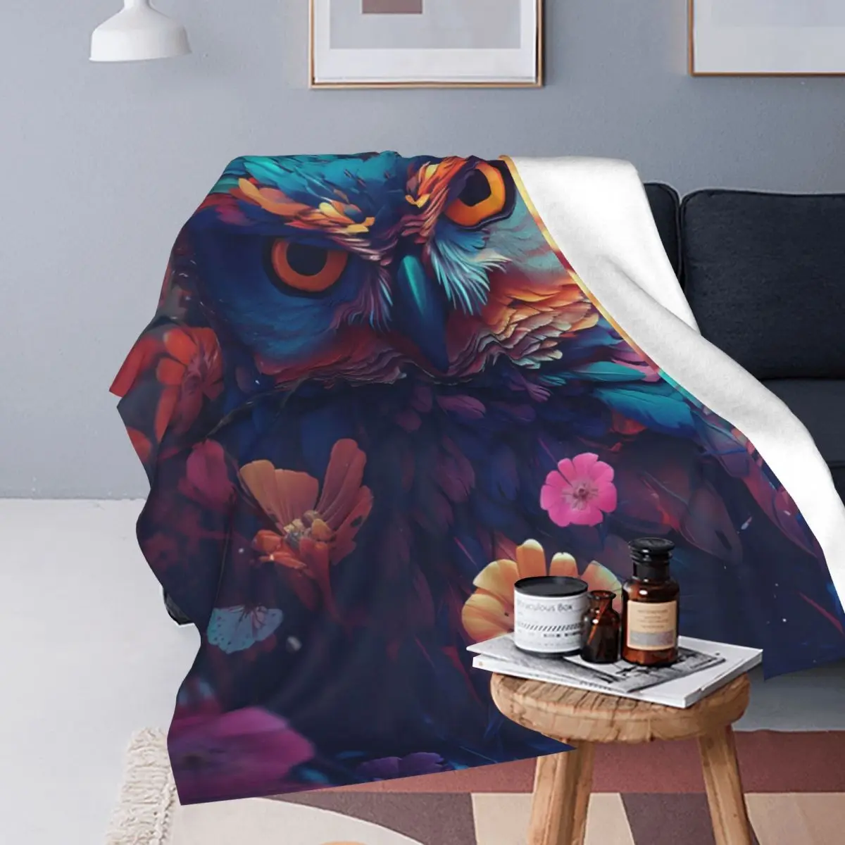 Фланелевое одеяло с изображением совы и птицы супермягкое для дивана кресла
