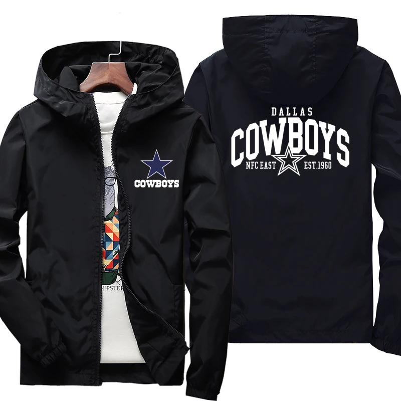 

New Spring Autumn Men's Dallas Cowboys Logo Hooded Jacket Casual Coat Male Zipper Fashion Windproof Long Sleeve Outdoor Jacket