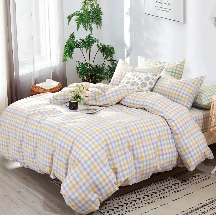 

Wholesale of Washed Cotton Yarn-dyed Solid Fabric, Pure Cotton Yarn-dyed Four Piece Quilt Cover, 2.5m Bedding Fabric
