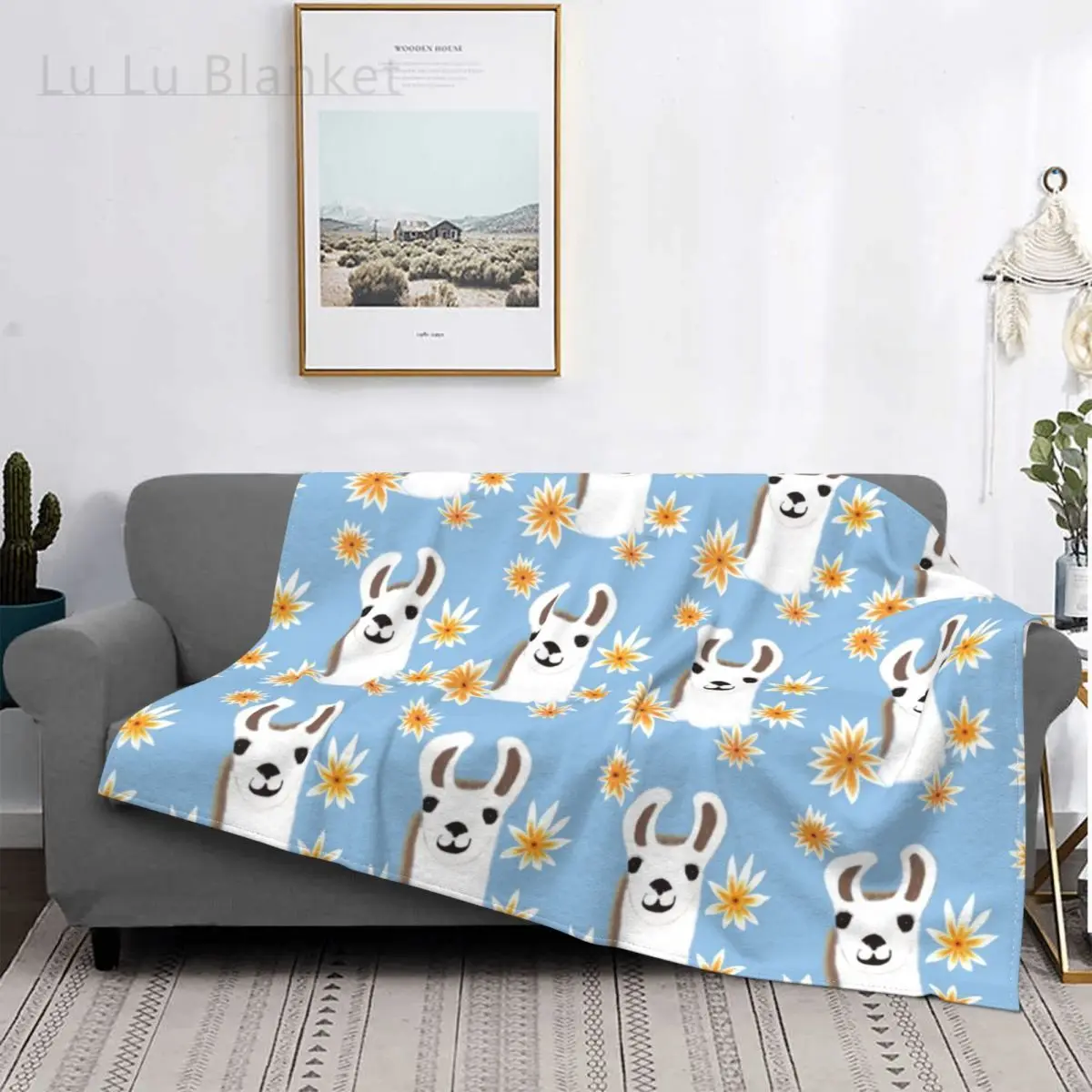 

Stylish Llama Blue Alpaca Blanket Flannel Decoration Animal Pet Portable Super Soft Throw Blankets for Home Couch Bedding Throws