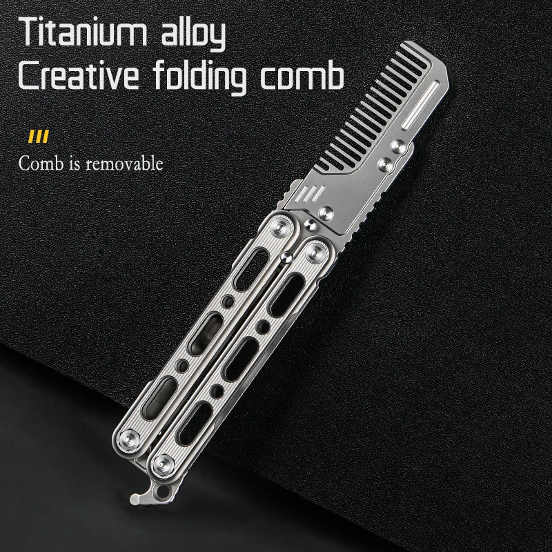Titanium alloy folding comb creative portable folding comb anti-static comb multifunctional EDC outdoor tool