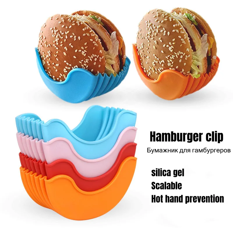 

Contact-free Burger Food Fixed Clip Shell Sandwich Hamburger Silicone Rack Holder for Household washable Kitchen Convenient Part