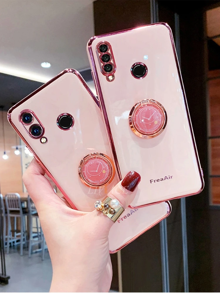 

Luxury Ring Holder Plating Silicone Phone Stand Case For Huawei p20 p30 p40 lite pro P smart plus 2019 honor 8X 9X 20 10 lite
