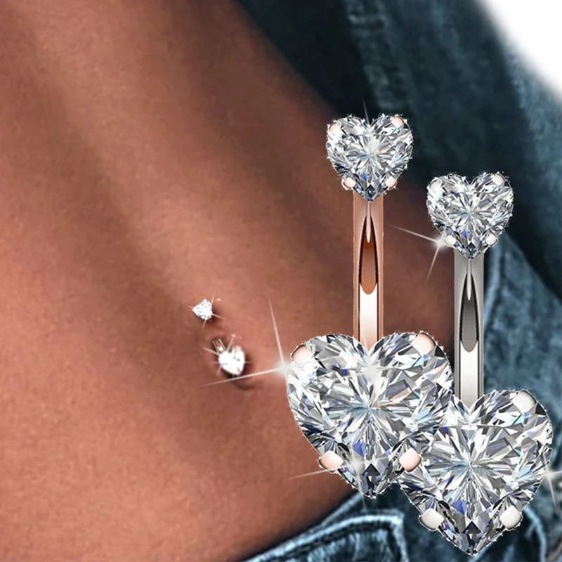 1PC Steel Belly Button Rings Crystal Piercing Navel Heart Style Navel Piercing Earring Belly Piercing Sexy Body Jewelry Ombligo