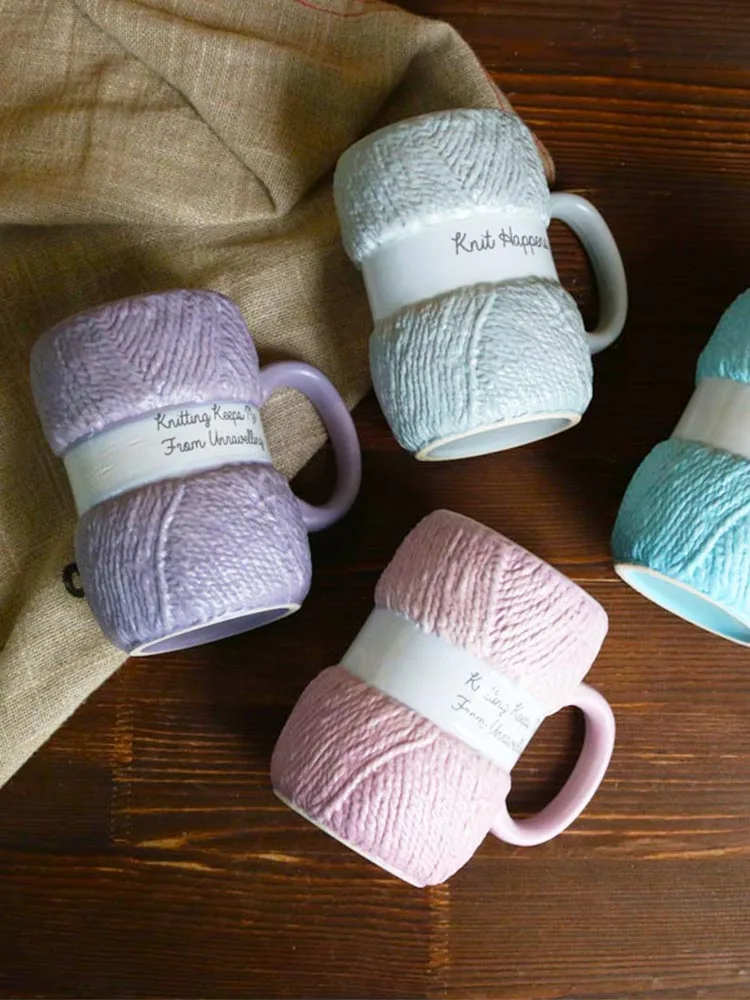 

Керамический шар из пряжи, кружки, 450 мл, чашка для воды, Женская кружка для дома и офиса, кофейная кружка, милая чашка для завтрака и кофе с ре...