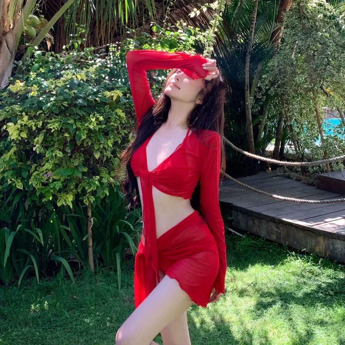 2024 Новый комплект бикини для отпуска из 3 предметов облегающий купальный костюм с