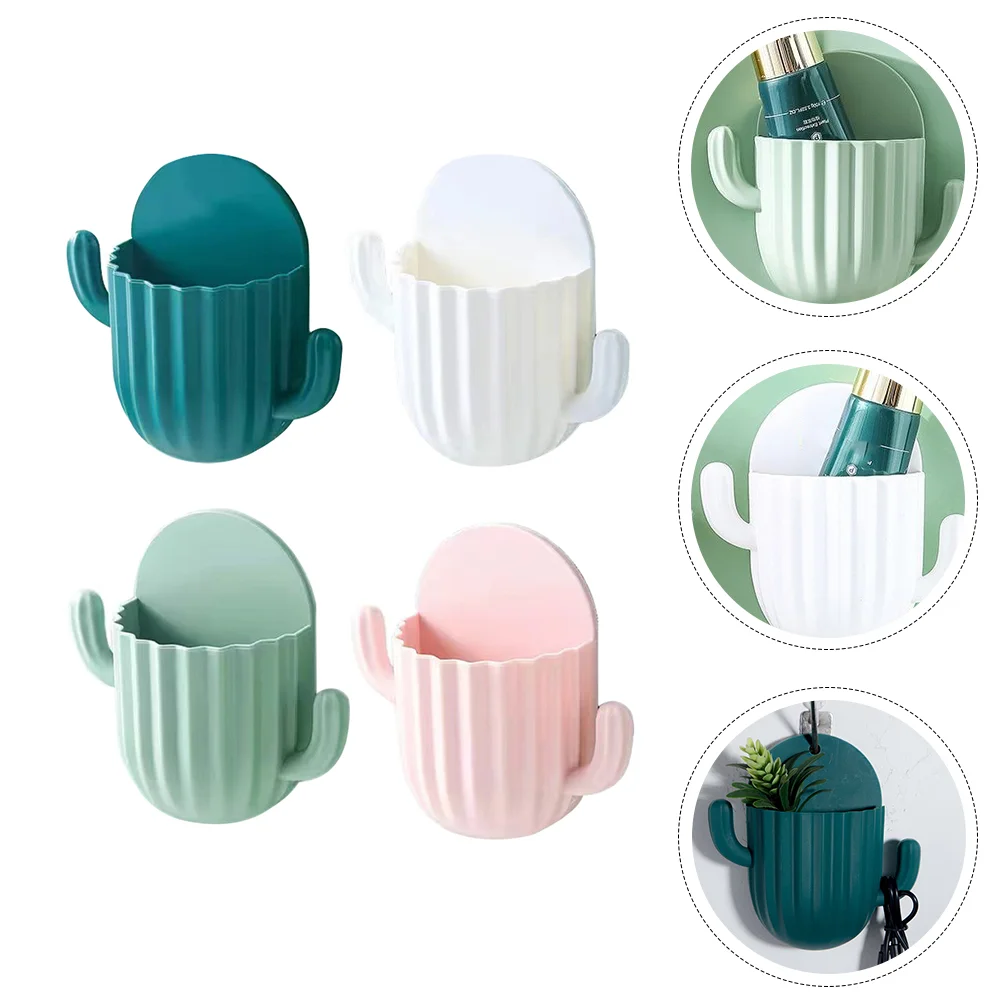 

4Pcs Wall-mounted Makeup Brush Holder Cactus-shaped Sundries Rack for Home