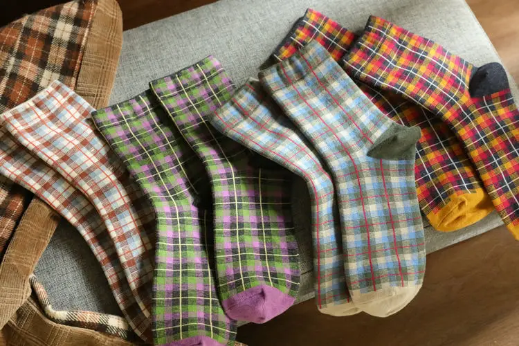 

Literary Plaid 2022 Spring Korean Style Literary Style Matching Plain Plaid Women's Socks Short Cotton Socks Designer Socks