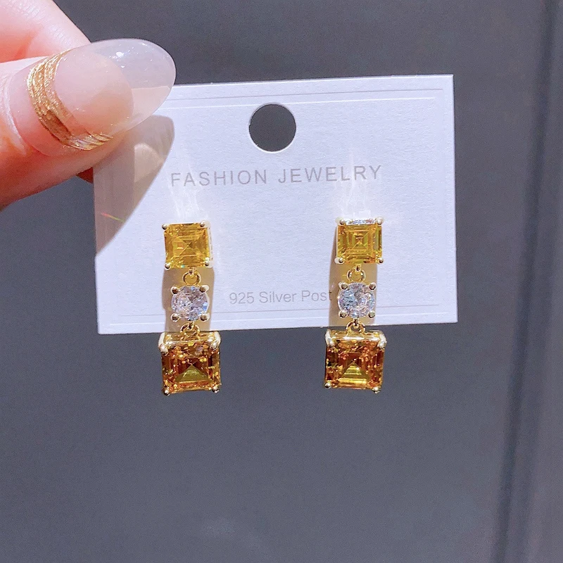 

MIGGA Luxury Square Cubic Zirconia Drop Earrings for Women White Gold Color Plated Party Jewelry