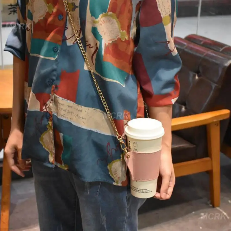 

Кожаный наплечный держатель для бутылки воды, сумка для кружки, регулируемый портативный держатель для кофейных чашек, чехол для бутылки с цепочкой для путешествий