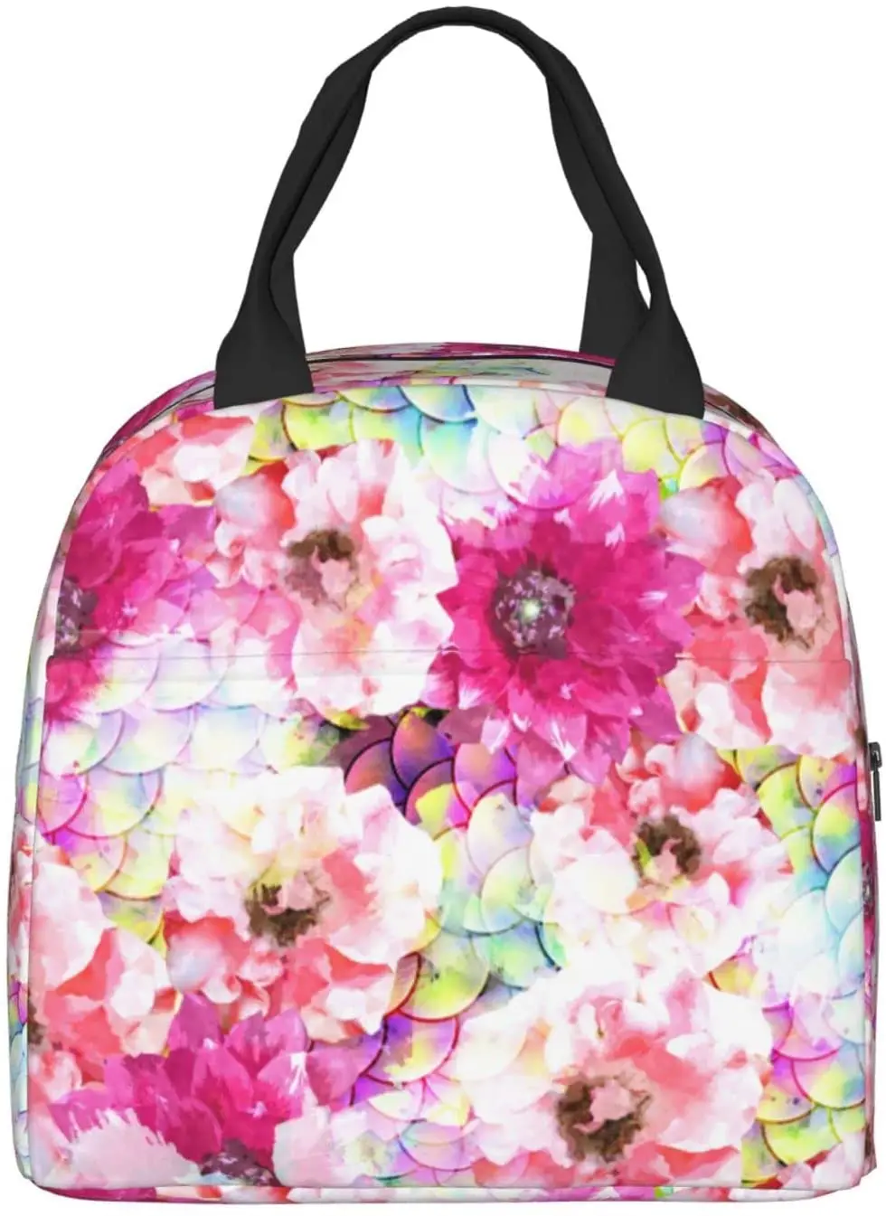 

Flowers Lunch Box Insulated Lunch Bags for Tie Dye Mermaid Design Reusable Lunch Tote Bags, Perfect for Office/Camping/Hiking