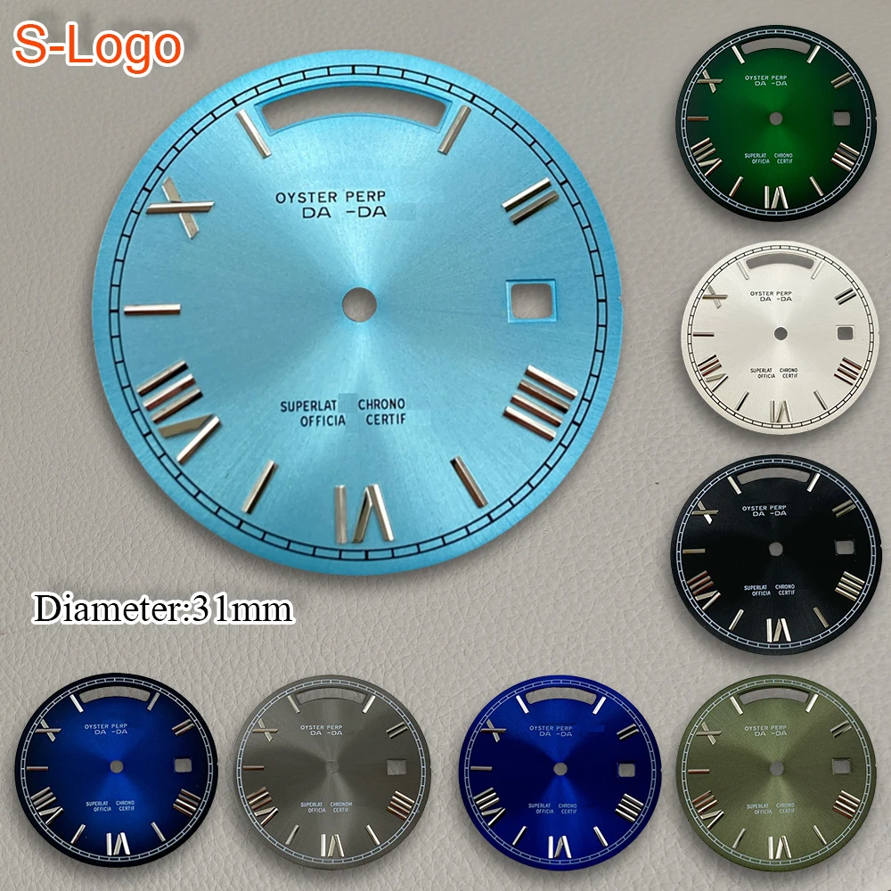31 мм S логотип белый римский циферблат подходит для механизма 8285 без светящихся