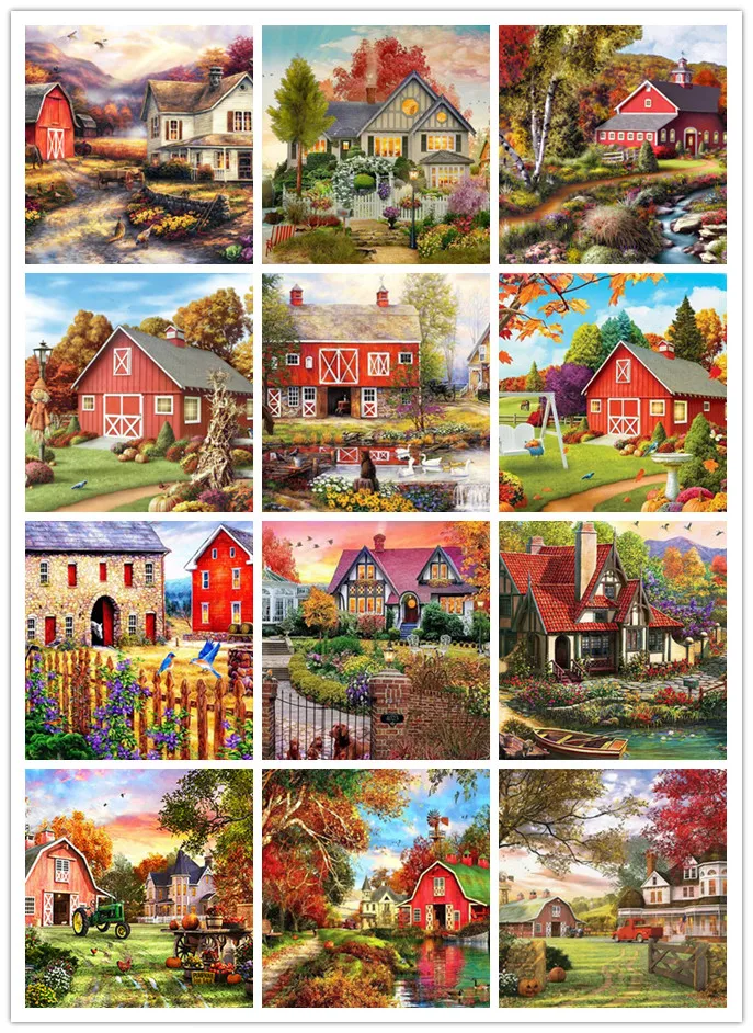 

Rustom Landscape Diy Diamond Painting Full Drill Diamond Embroidery Autumn Garden Scenery Rhinestones Mosaic Art Cross Stitch