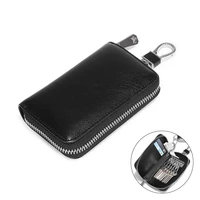 large capacity simple smooth soft split second layer cow leather practical convenient cash slot style car key holder zipper case
