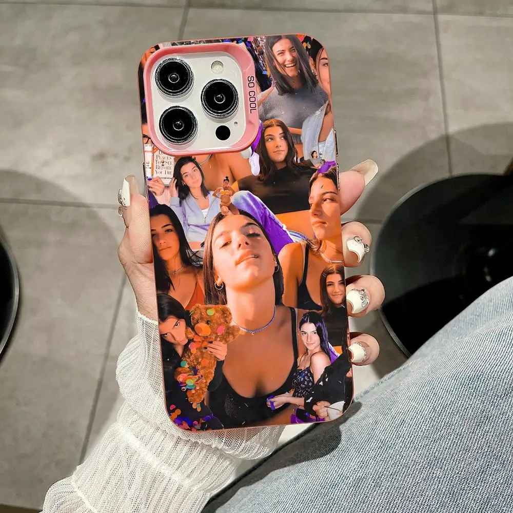 Фото Чехол для телефона Charli Damelio для iPhone 18 17 16 15 14 13 12 11 X XR XS Air Pro Max Plus, розовый, разноцветный, серебристый. №5