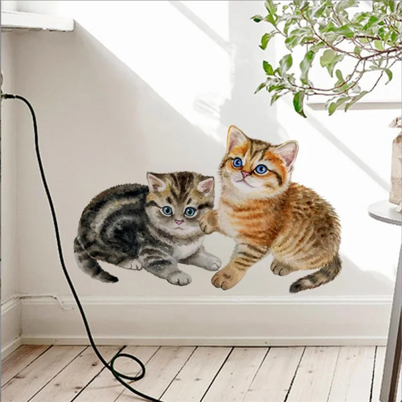 

30*60CM Two Cute Cat Wall Stickers For Kid's Bedroom Living Room Home Decoration Stickers Self Adhesive