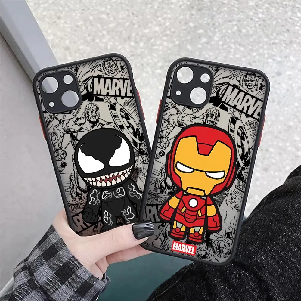 Фото Матовый чехол Marvel с героями мультфильмов для iPhone 17E 17 16 16E 15 14 13 12 11 Pro Max 17 Air 7 8 Plus XR XS, защитный чехол с Веномом, Железным человеком, Халком №3
