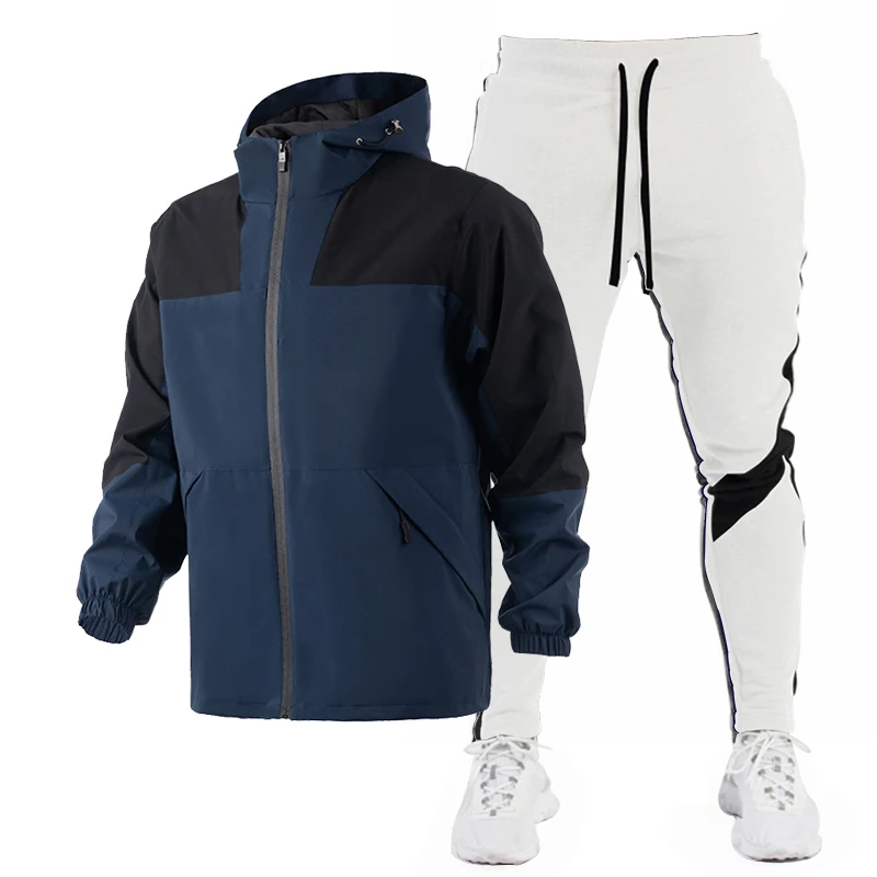

2023 Men's Tracksuit Hooded Jacket + Pants Two Peice Sets Fashion New Patchwork Tracksuits Suit Male Sports Hip Hop Men Clothing