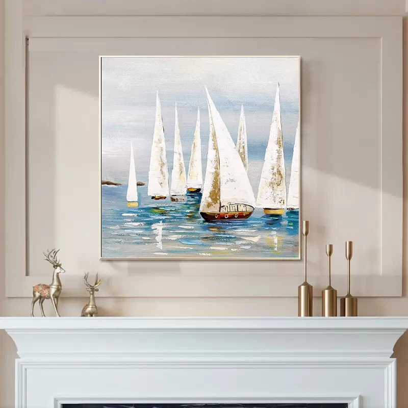 

OQ100% Abstract Oil Painting On Canvas Wall Art Handmade Modern Sailboat Landscape Pictures For Bedrooms Home Office Hotel Decor