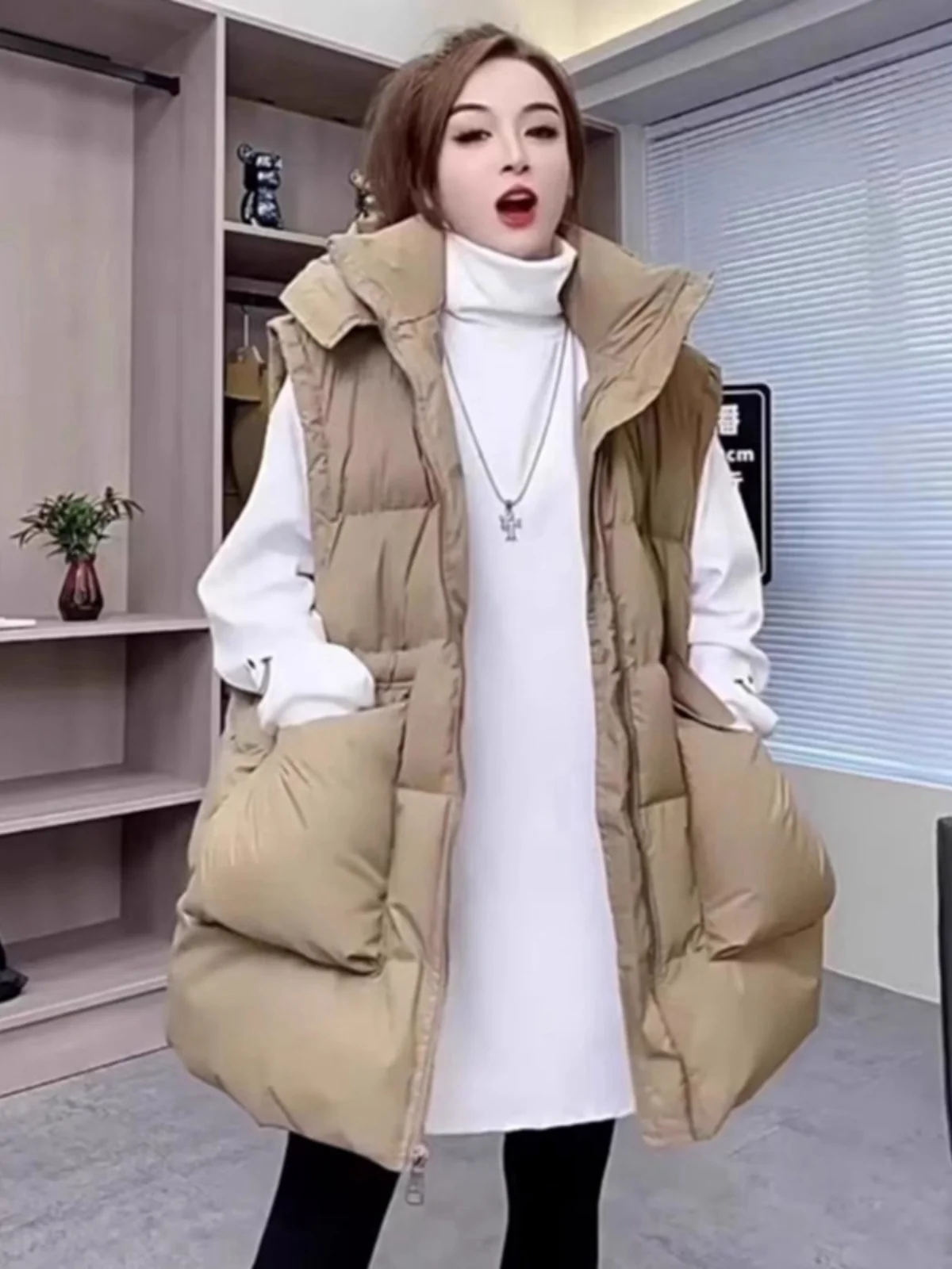 Пуховик с хлопковой подкладкой жилет для женщин средней длины новинка зимы 2024