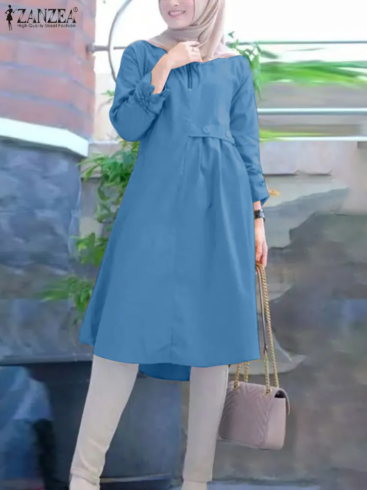 

ZANZEA Spring Solid Muslim Women Blouse Bohemian O-Neck Long Sleeve Holiday Shirt Female Elegant Abaya Kaftan Kaftan Tops