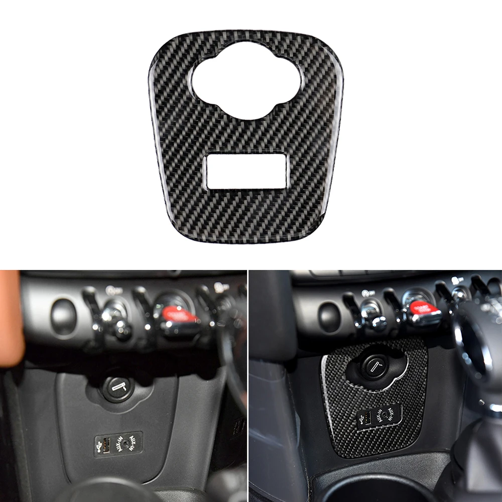 

For Mini Cooper JCW F55 F56 Accessories Car Interior Carbon Fiber Cigarette Lighter USB AUX Panel 미니쿠퍼 F56 Console Cover Sticker