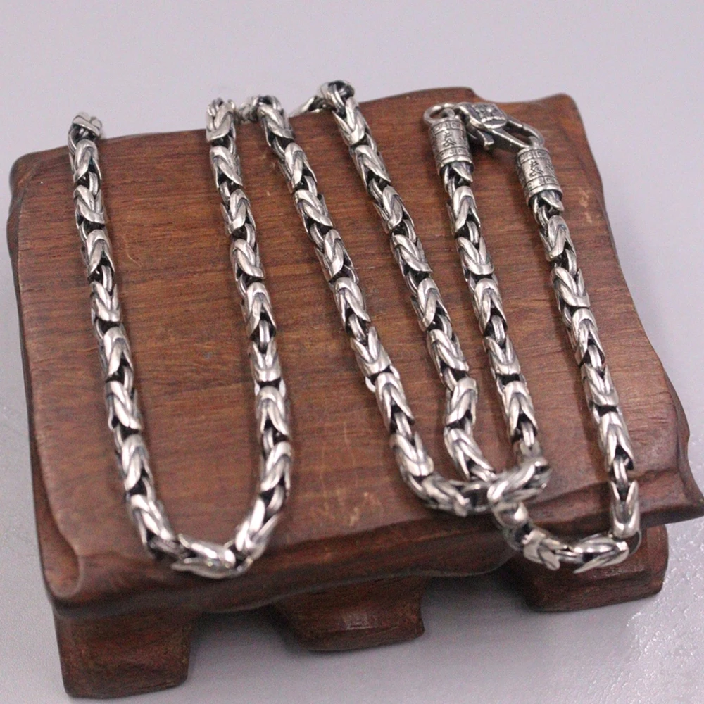 Настоящая твердая цепочка из стерлингового серебра 925 пробы мужская мантра 4 мм