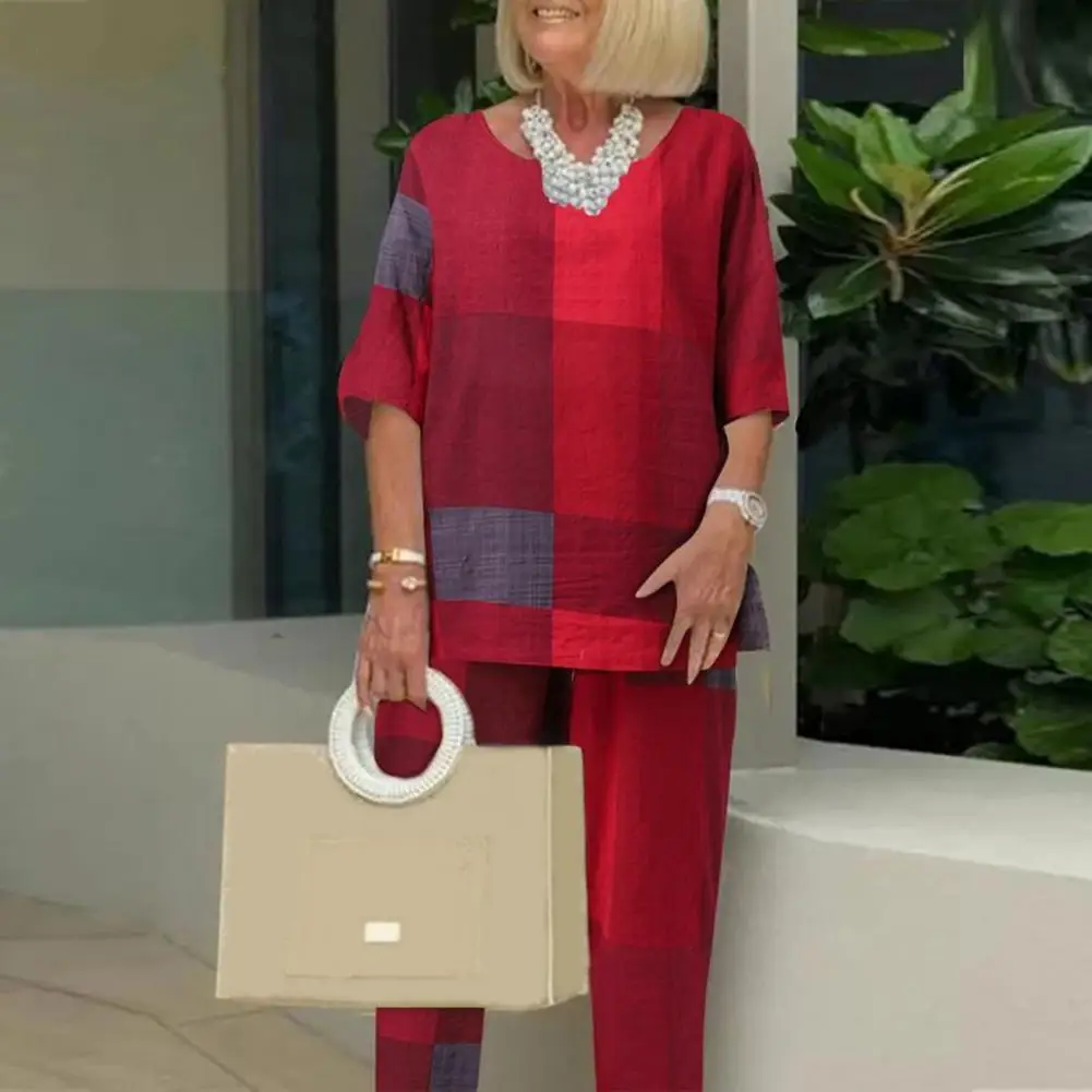 

2 Pcs/Set Chic Elastic Waist Half Sleeves Blouse Pants Suit Two Pieces Summer Tops Pants Set Wear-resistant Daily Clothes