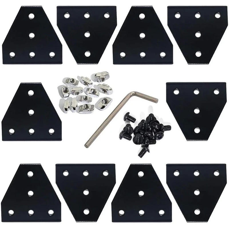 

3D Printer Frame Parts Standard 6Mm Slot Aluminum Profile 2020 Series Black 5-Hole T-Shaped Joint Plate With M5 T Nut