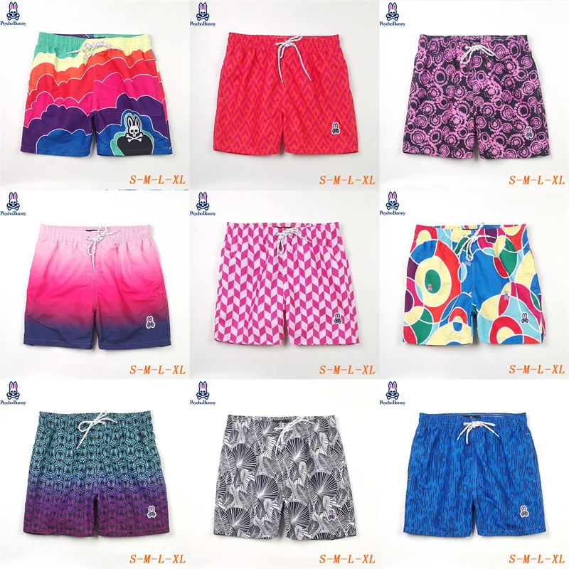

2023 New men's summer beach shorts, Psycho Bunny printed pants, men's fashionable casual surfing quick drying home pants