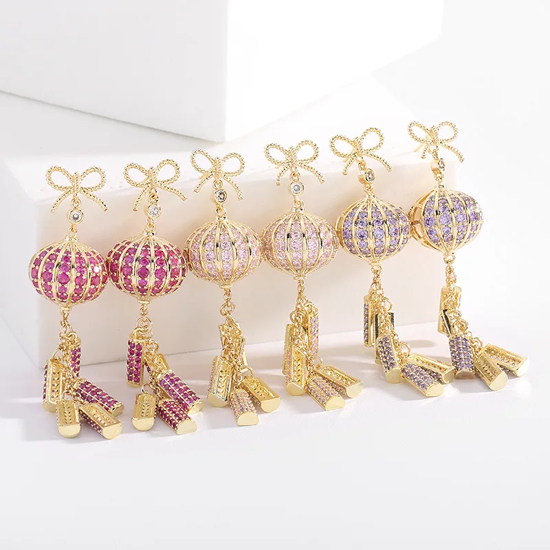 Wedding Party Lantern Tassel Earrings for Women Design Creative Fashion Brand Jewelry Colorful Cubic Zirconia Dangle Earings