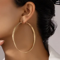 ins trendy gold textured metal big hip hop rock geometric hoop earrings punk korean fashion women party jewelry