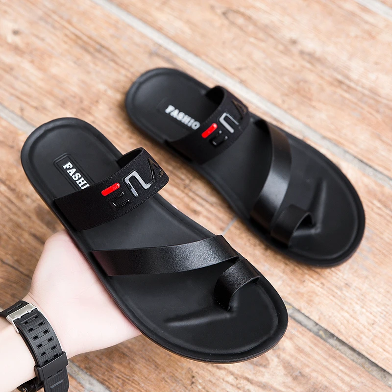 

Topvivi men High Quality slippers italian leather new summer hotel beach shoe big size 44 slip on lightweight breathable sandal