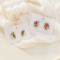 french romantic disc flower pendant earrings for women temperament gold plated diamond retro style stud earrings gift