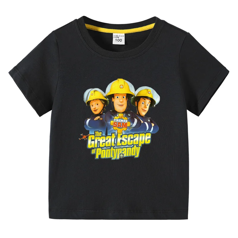 

Fireman Sam Kids Clothes Summer Boys Tops Black Fashion Europe Harajuku Cartoon Children's T-shirt Streetwear Toddler Boy Tee