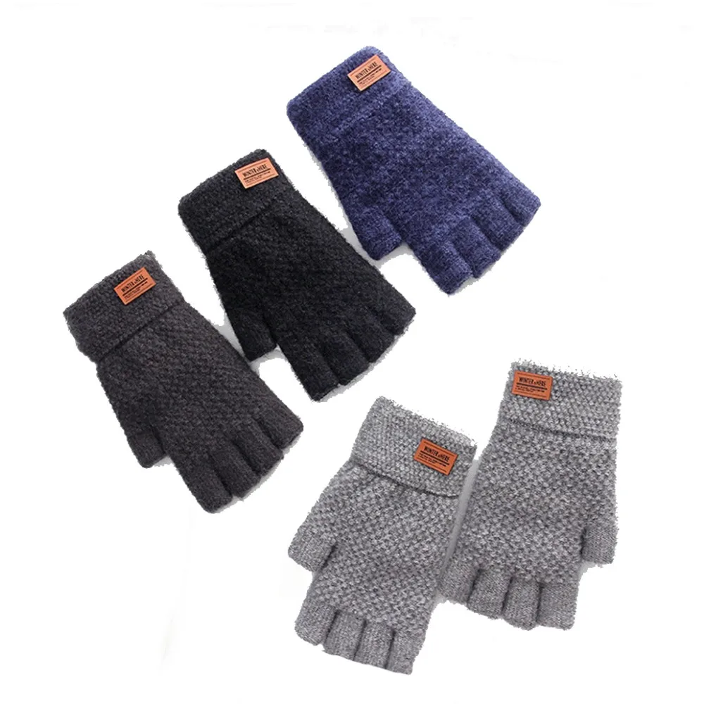 Winter Fingerless Gloves For Women Men Thick Elastic Knitted Alpaca Wool Warm Half Finger Mittens Outdoor Driving Gloves Unisex