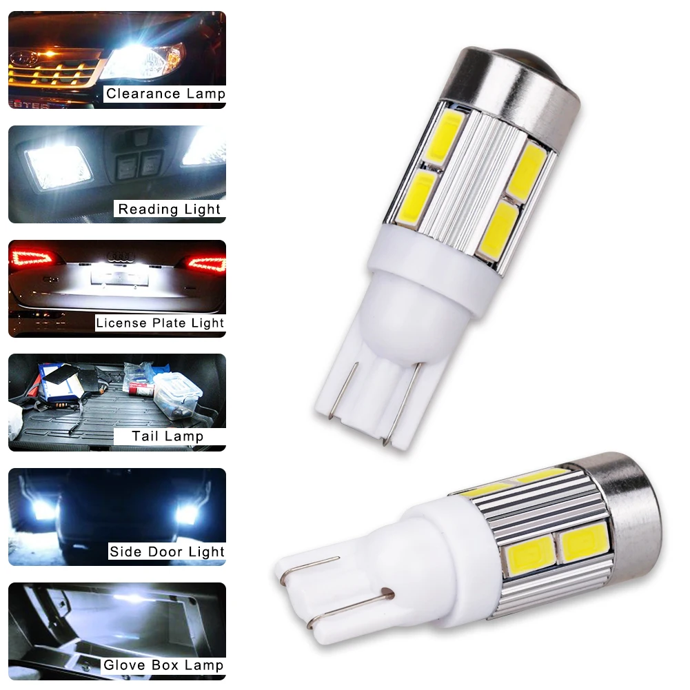 

2 шт., Автомобильные светодиодные лампы 5630 T10 W5W 168 194 10Smd