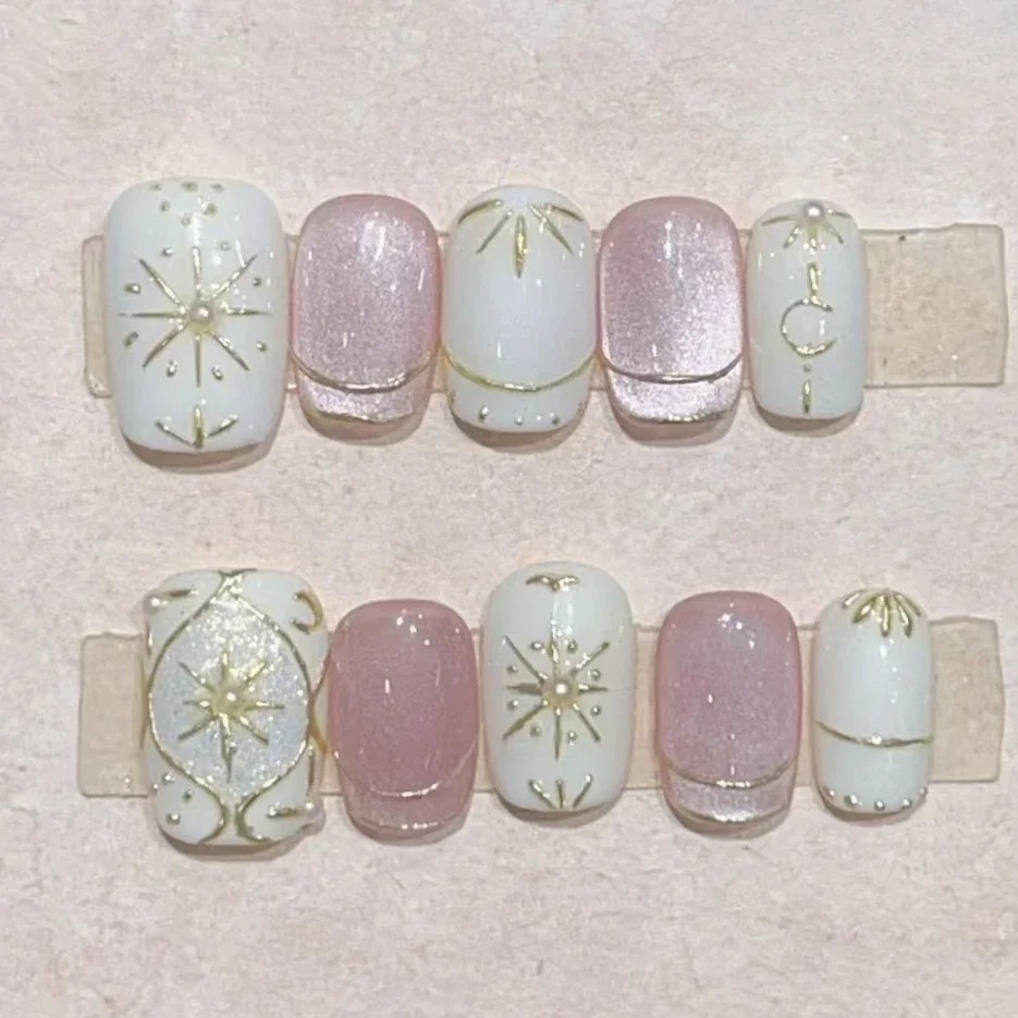 10 шт. милые синие ногти ручной работы полное покрытие дизайн кошачий глаз для