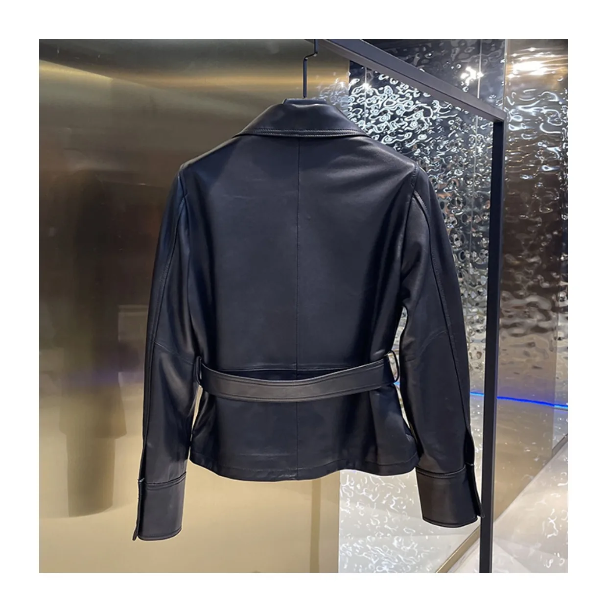 2023 Spring Autumn Brand New Designer Women's High Quality Sheepskin Genuine-Leather Jackets Hot Chic Leather Coat C551