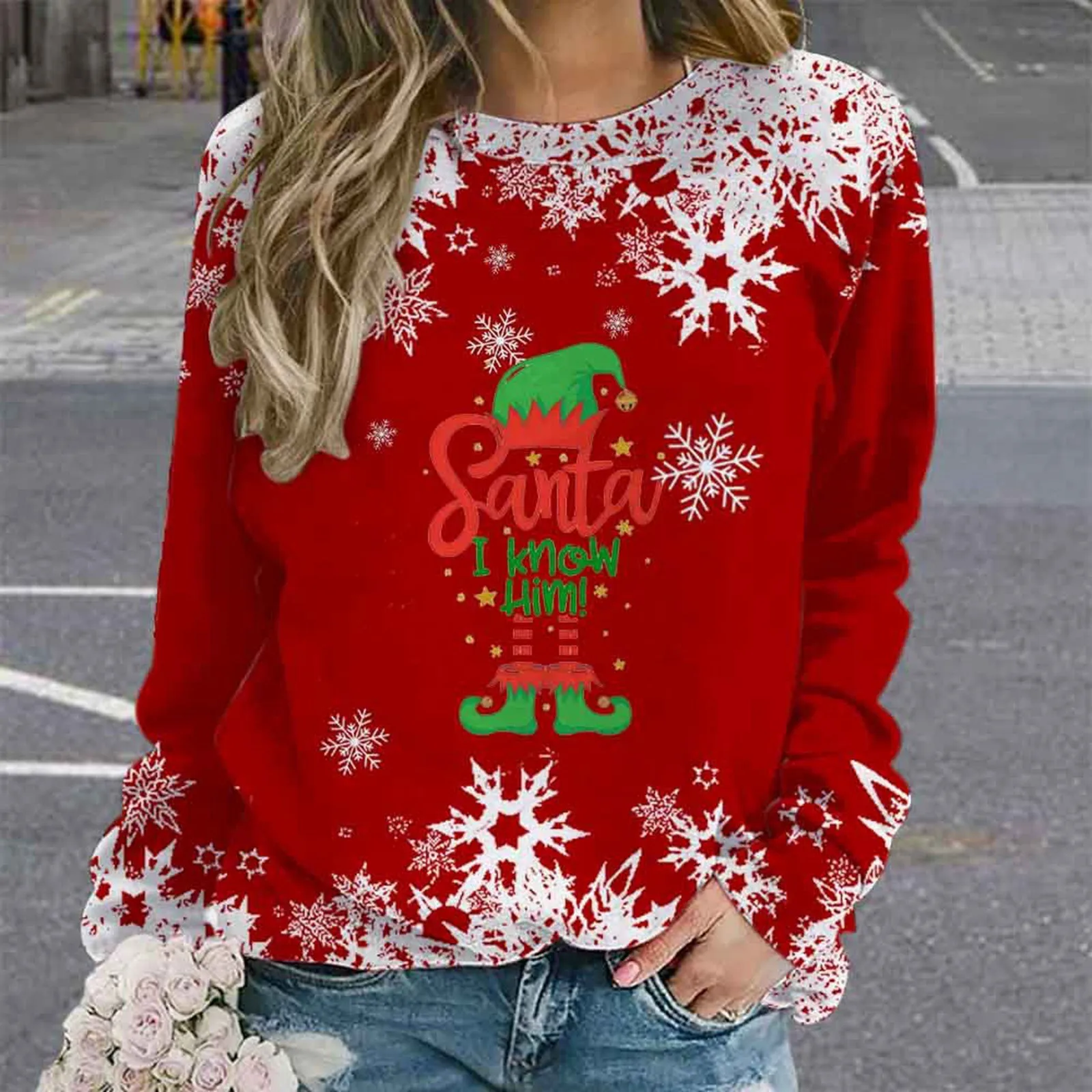 

Women's Autumn And Winter Casual Christmas Printed Versatile Round Neck Pullover Sweatshirt Long Sleeve Large Size Loose Tops