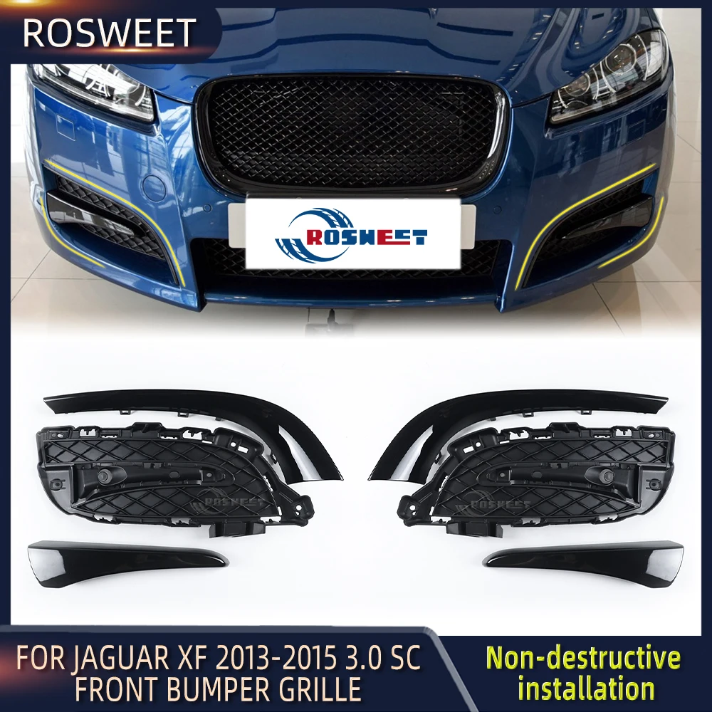 

Черная противотуманная фара на передний бампер ROSWEET, лампа для радиатора, отделочная полоса для Jaguar XF 2013 2014 2015 3,0 SC, автомобильные аксессуары