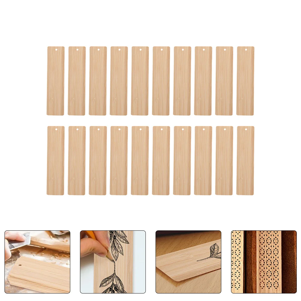 20 Pcs Books Bulk Wood Blank Bookmarks Hand Decor Bamboo Bookmark Bulk Gifts Crafts Wood Pieces Holes DIY Bamboo Wood Bookmark