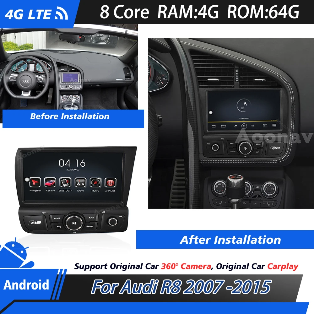 

Touch Screen Car Radio For Audi R8 2007-2015 Multimedia Player GPS Navigation Automotivo Android System Stereo Head Unit