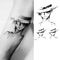 anime luffy zoro waterproof men and women long lasting simulation black and white tattoo dark wind fake tattoo stickers