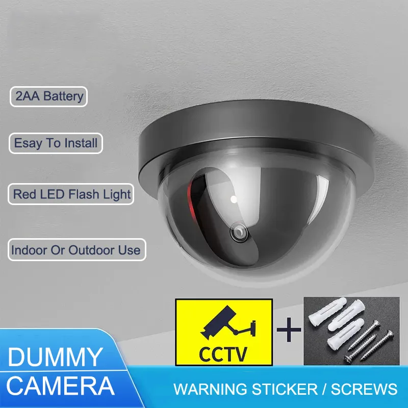 Black Plastic Creative Dome CCTV Dummy Camera Flashing Led Fake Camera Power Surveillance Security System