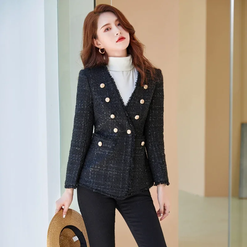 Женская куртка с v-образным вырезом тонкое клетчатое пальто стили OL осенне-зимние