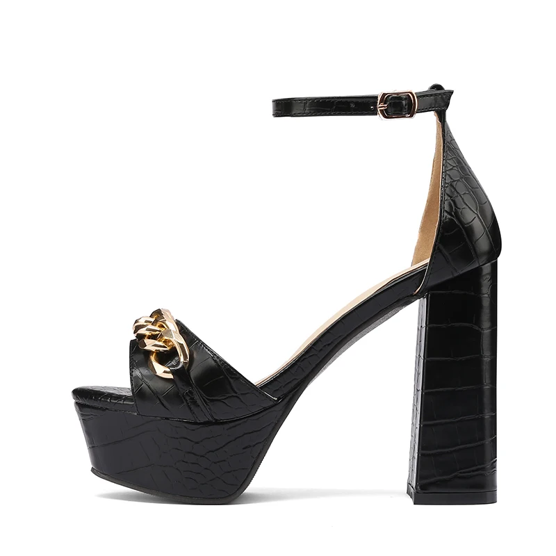 

Женские босоножки на квадратном каблуке, однотонные синие вечерние босоножки с металлической цепочкой, белые, розовые, Красные босоножки б...