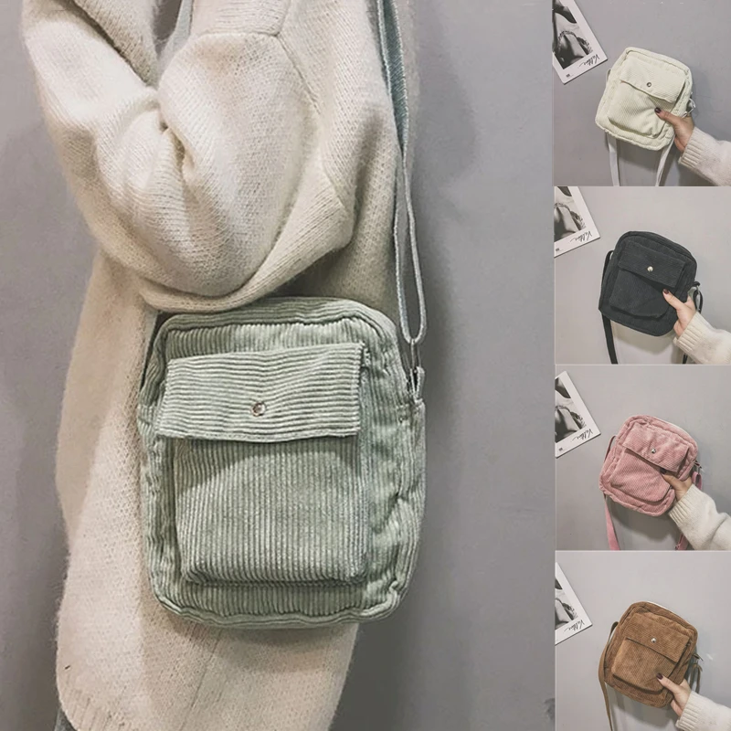

Corduroy College Style Shoulder Bag Messenger Bags Mini Crossbody Messenger Bags For Women Student Girl Korean Version Flap Bag